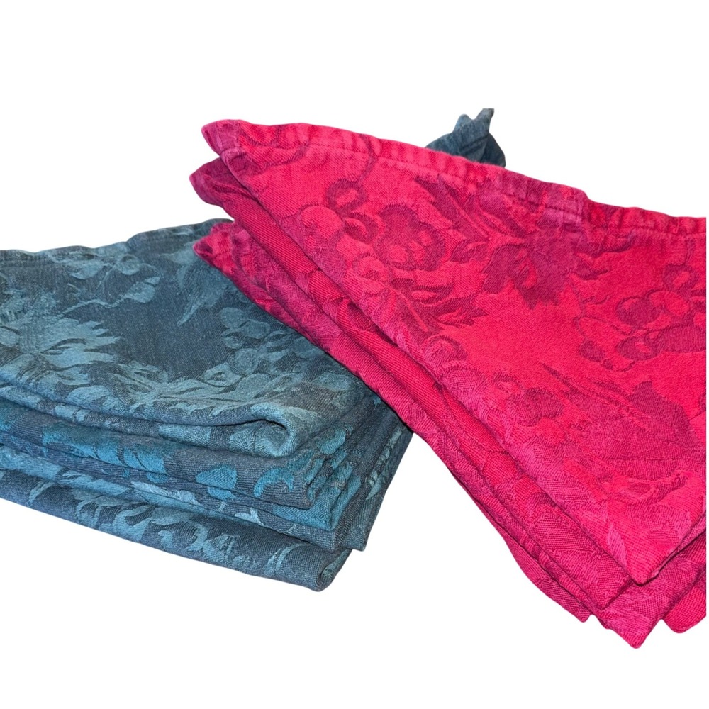 Crate & Barrel | Vintage | Jacquard Floral Damask Cloth Napkins Set of 8 17x17